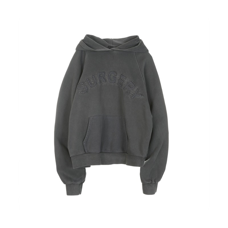 [SURGERY : 써저리] surgery typing cutting logo hoodie &#039;charcoal&#039;