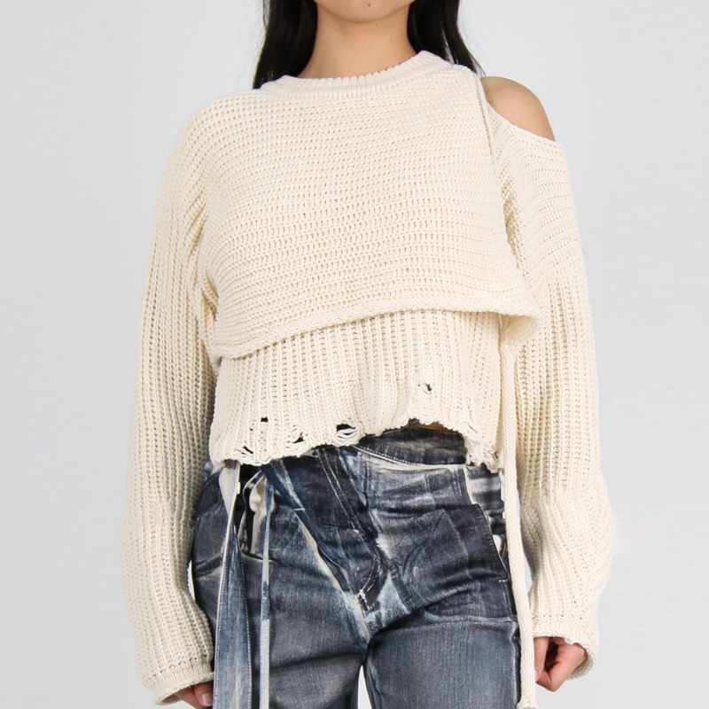 [OTTOLINGER : 오토링거] WRAP knit hole shoulder detail sweater cream