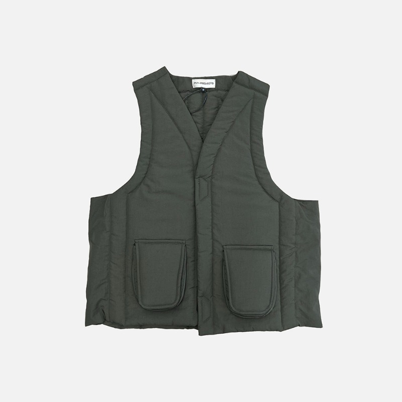 [PM Projects : 피엠 프로젝트] Multi panels 3D pockets military puffer vest chocolate