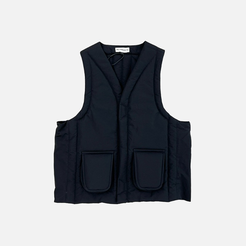 [PM Projects : 피엠 프로젝트] Multi panels 3D pockets military puffer vest black