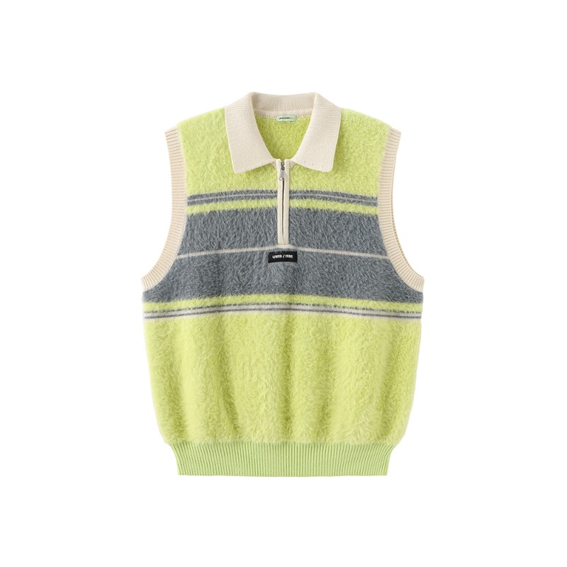 [UMAMIISM : 우마미즘] Soft vegan mohair multi line color block knit vest neon green