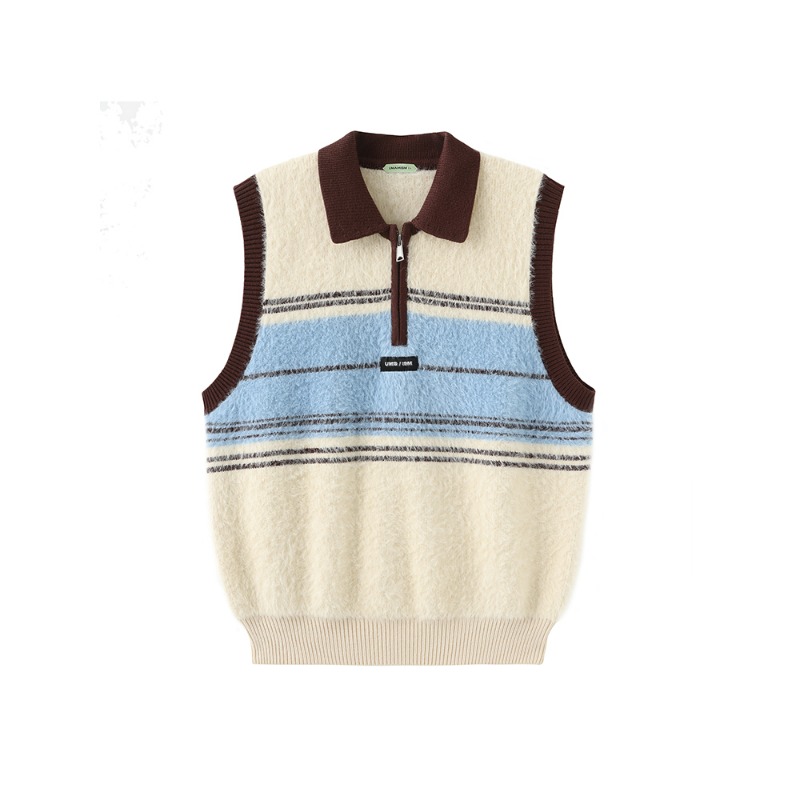 [UMAMIISM : 우마미즘] Soft vegan mohair multi line color block knit vest white