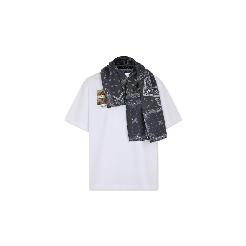 [Meantime : 민타임] Oversized &quot;Media&quot; T-shirt with Paisley Artwork Bandana Towel White
