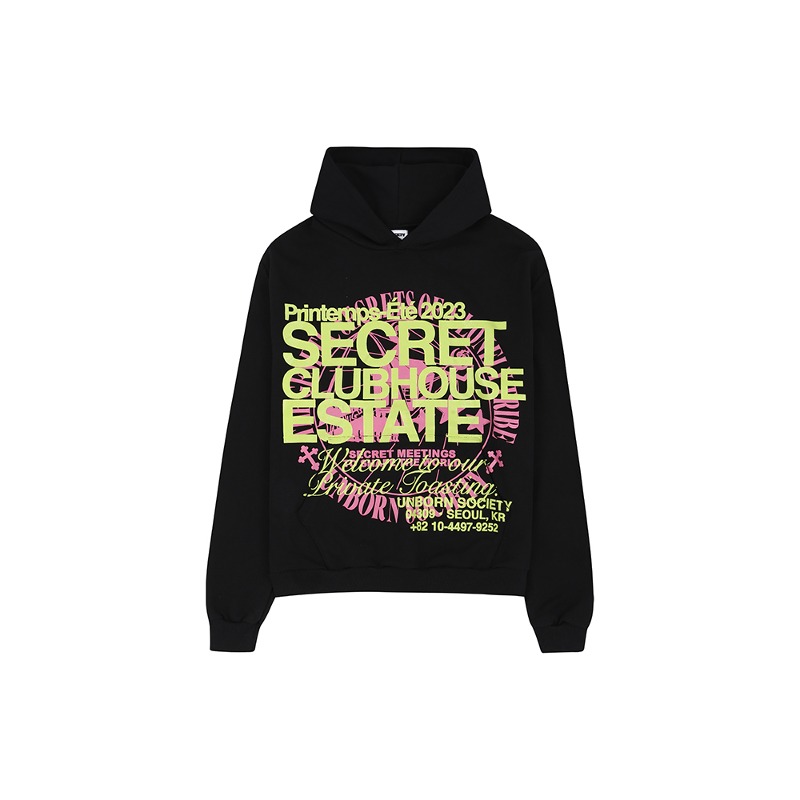 [UNBORN SOCIETY : 언본소사이어티] SECRET CLUBHOUSE ESTATE HOODIE BLACK