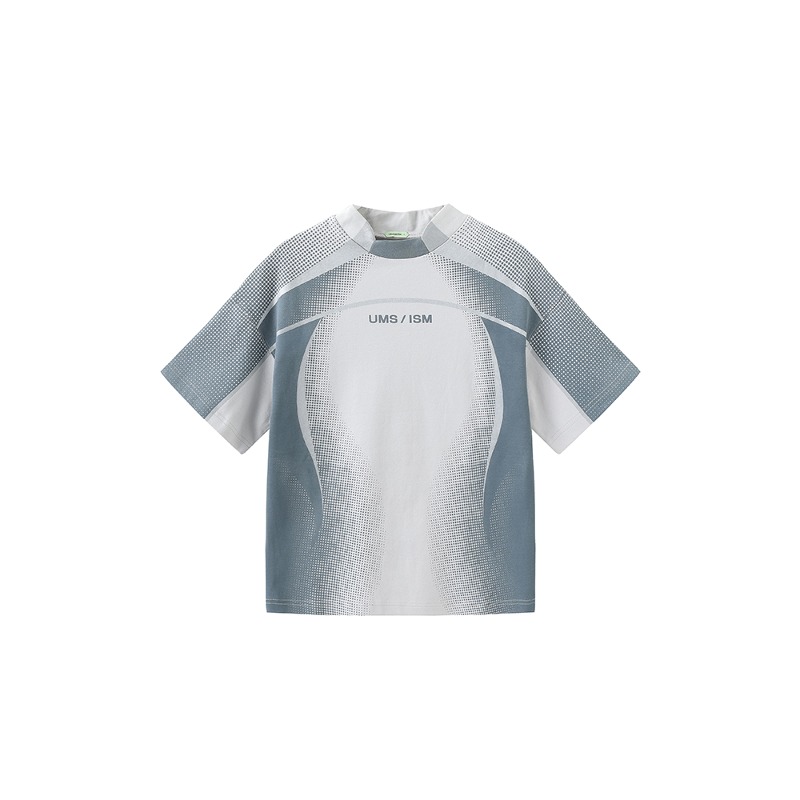 [UMAMIISM : 우마미즘] Gradation dote graphic racing pannel t-shirt grey