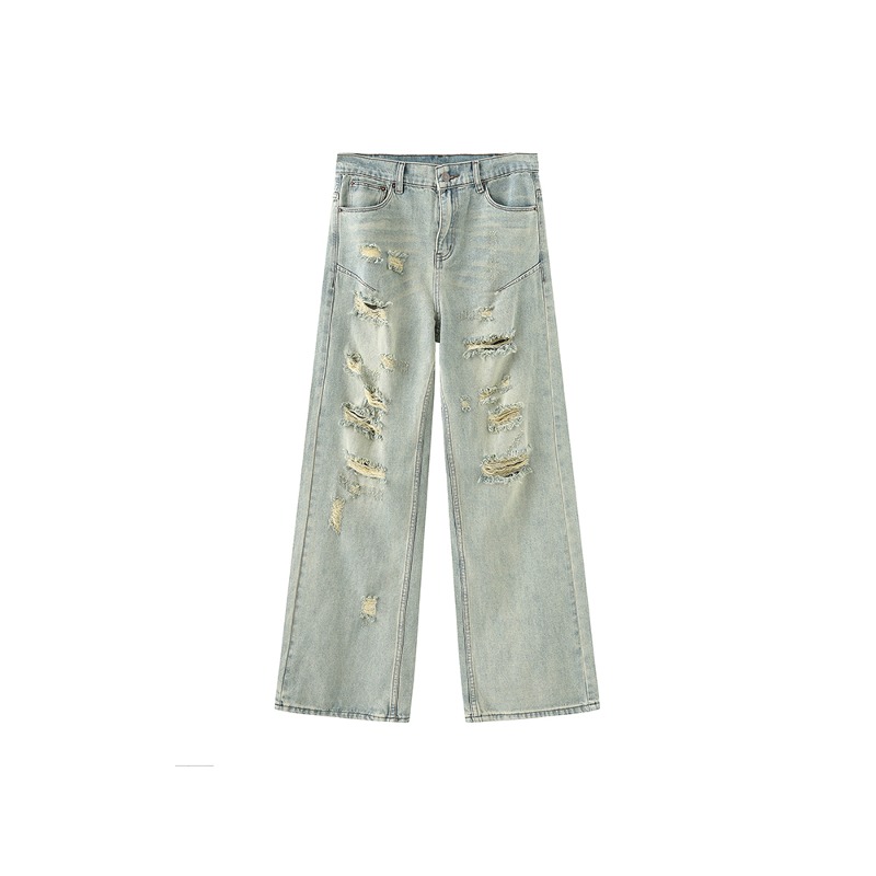 [UMAMIISM : 우마미즘] Distressed details denim jeans washed dust blue