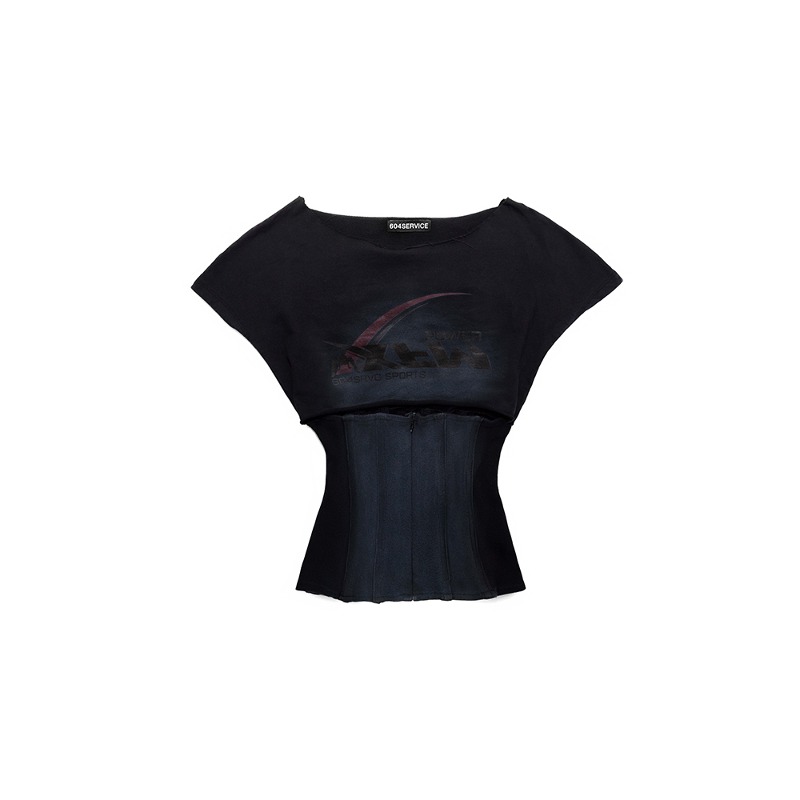 [604SERVICE : 604서비스] CAPSULE MFX CORSET TEE IN WASHED BLACK