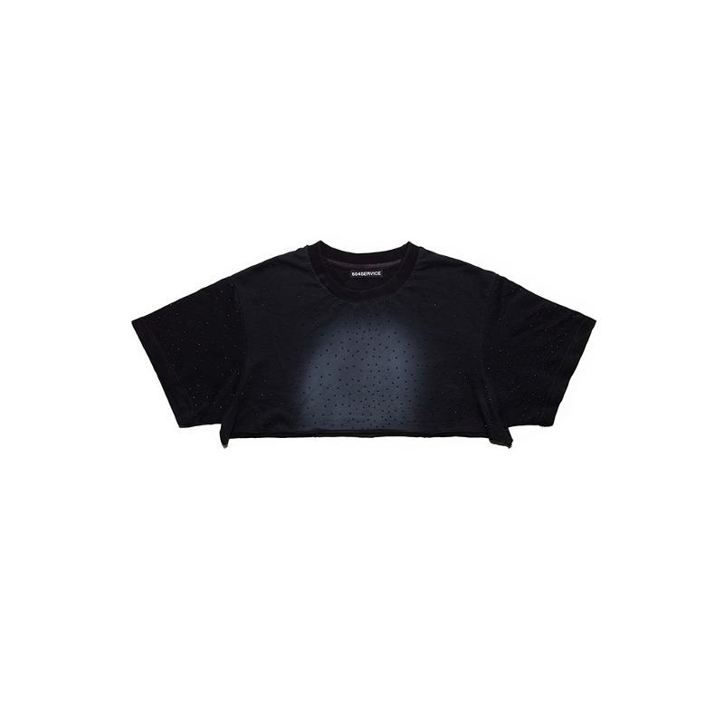 [604SERVICE : 604서비스] CAPSULE ONYX MICRO CROP TOP IN WASHED BLACK