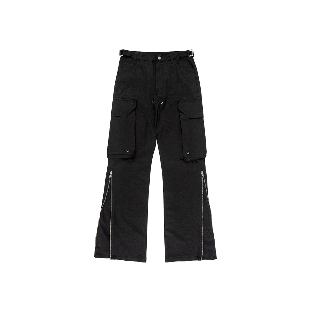 [SUNDAYOFFCLUB : 선데이오프클럽] Side Zip Cargo Flare Trousers Black