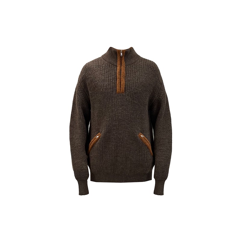 [RANRA : 란라] Bokasafn wool blend half zip sweater brown