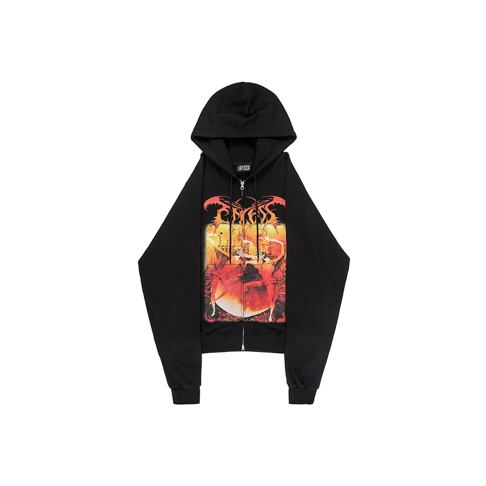 [SUNDAYOFFCLUB : 선데이오프클럽] Dancing Devils 2-way Zip Hoodie Black