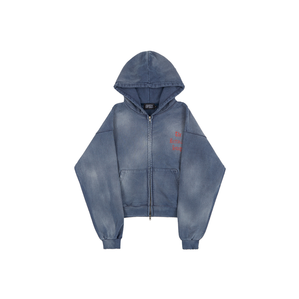 [SUNDAYOFFCLUB : 선데이오프클럽] The Restrained Hunger Heavy Terry Zip Up Hoodie - Washed Navy