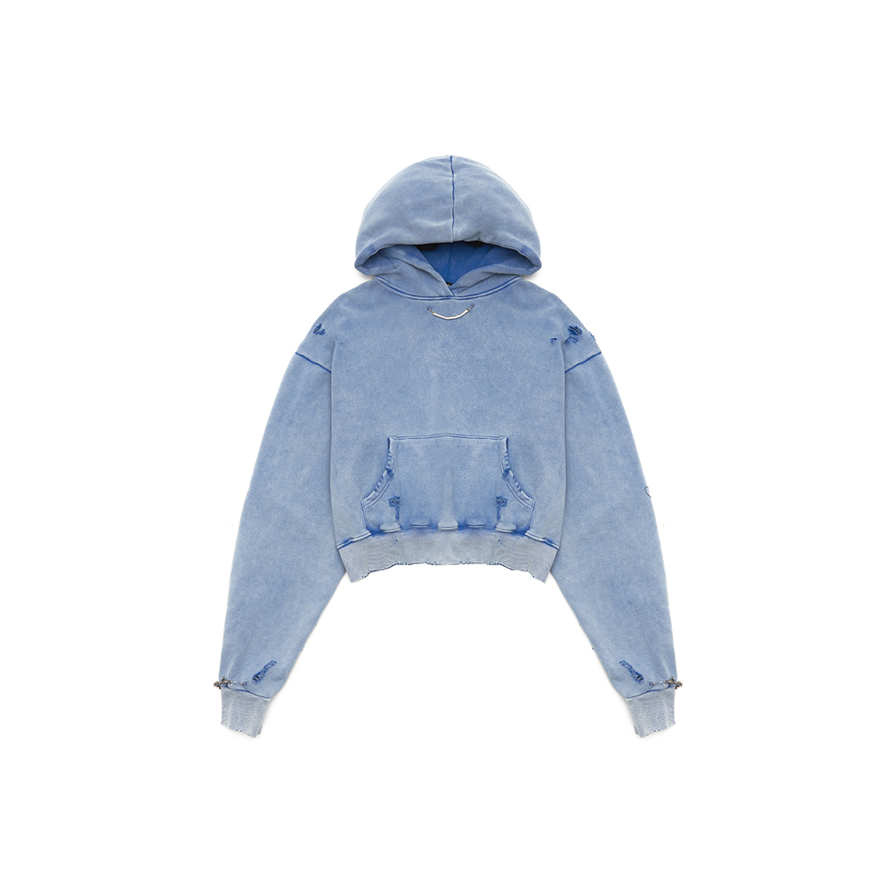 [604SERVICE : 604서비스] DISTRESSED JEWERLY HOODIE PIGMENT WASHED BLUE