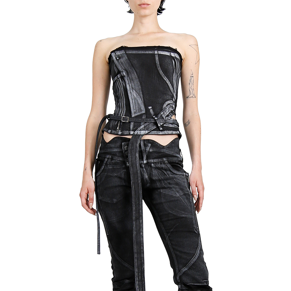 [OTTOLINGER : 오토링거] DENIM TUBE TOP BLACK WHITE PAINT