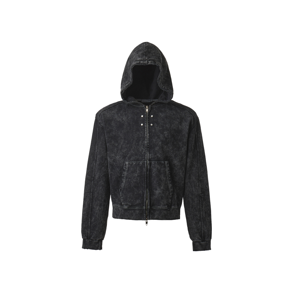 [ANOTHER YOUTH : 어나더유스] OVERDYED CROP ZIP-UP HOODIE WASHED BLACK