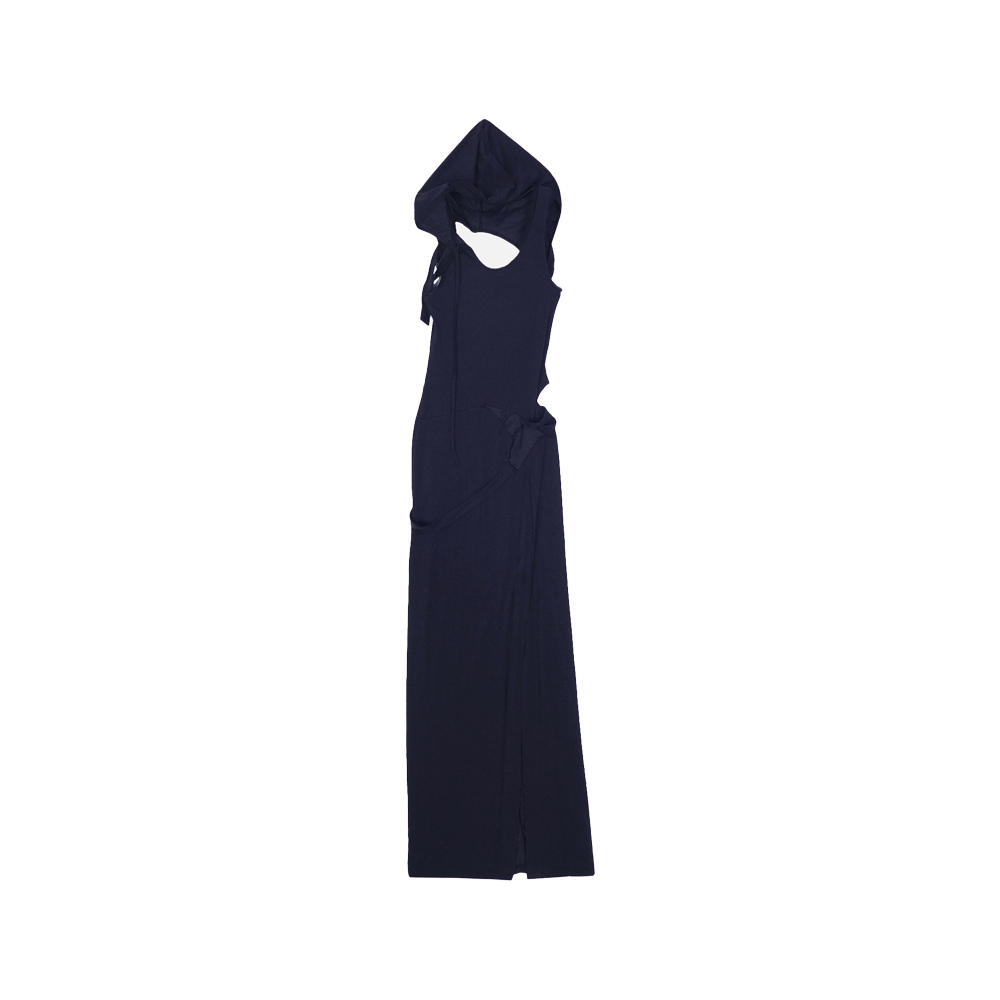 [AE SYNCTX : 에이시넥틱스] HOODED SLIT LONG DRESS BLACK