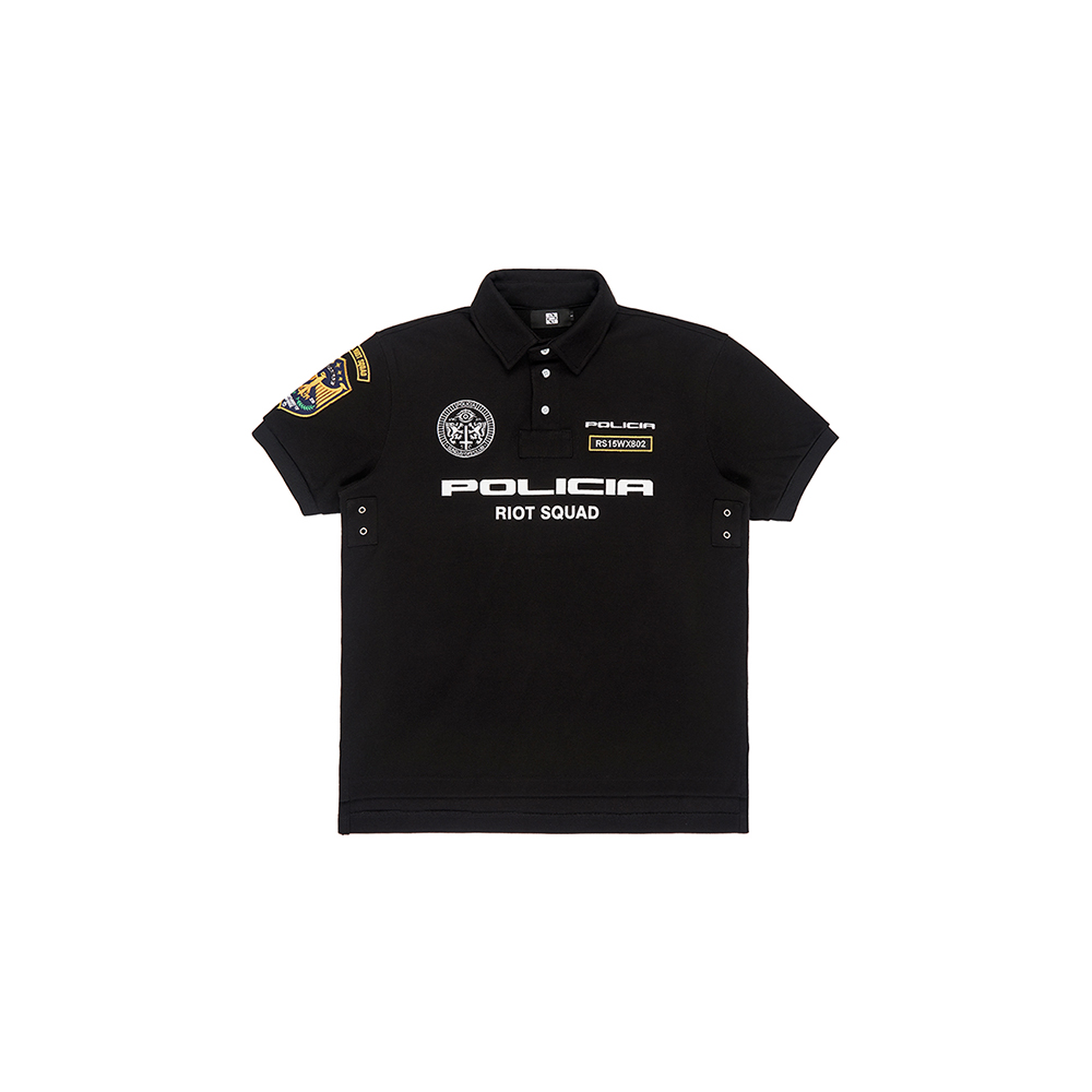 [SUNDAYOFFCLUB : 선데이오프클럽] Policia Embroidered Piqué Polo Shirt - Black