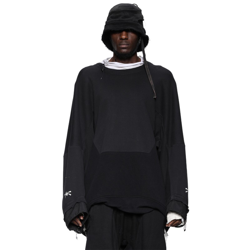 [HAMCUS : 햄커스] Reversible DUSZEN Embroidery Double Side Heavy Weight Fleece Sweatshirt Black