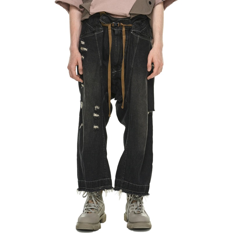 [HAMCUS : 햄커스] Magnetic Fid-Lock Detail GEO-Waist Structural Panel Jeans Washed Black