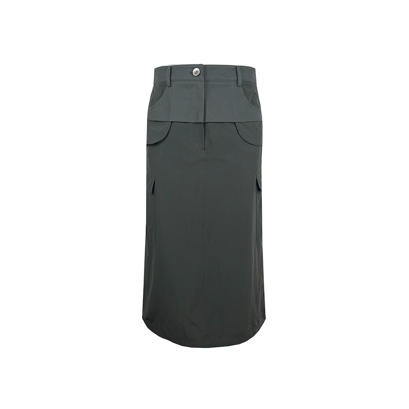 [MEANTIME : 민타임] &#039;The Notes&#039; double leayered curved cargo skirt charcoal