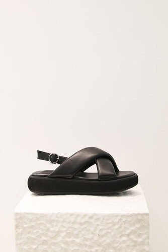 Aria Flatform Sandals Leather Blackblanc sur blanc blanc sur blanc 블랑수블랑 디자이너 슈즈