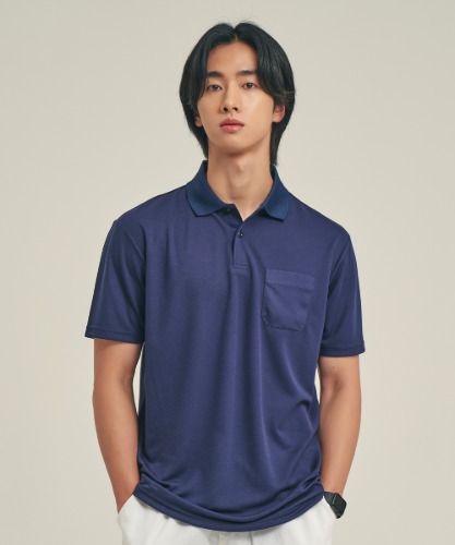 Air Fresh Pocket Detail Collared T-Shirt [Navy]