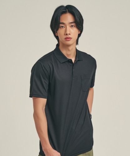 Air Fresh Pocket Detail Collared T-Shirt [Black]