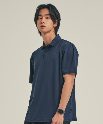 Mild Cooling Short Sleeve Collared T-Shirt [Navy]