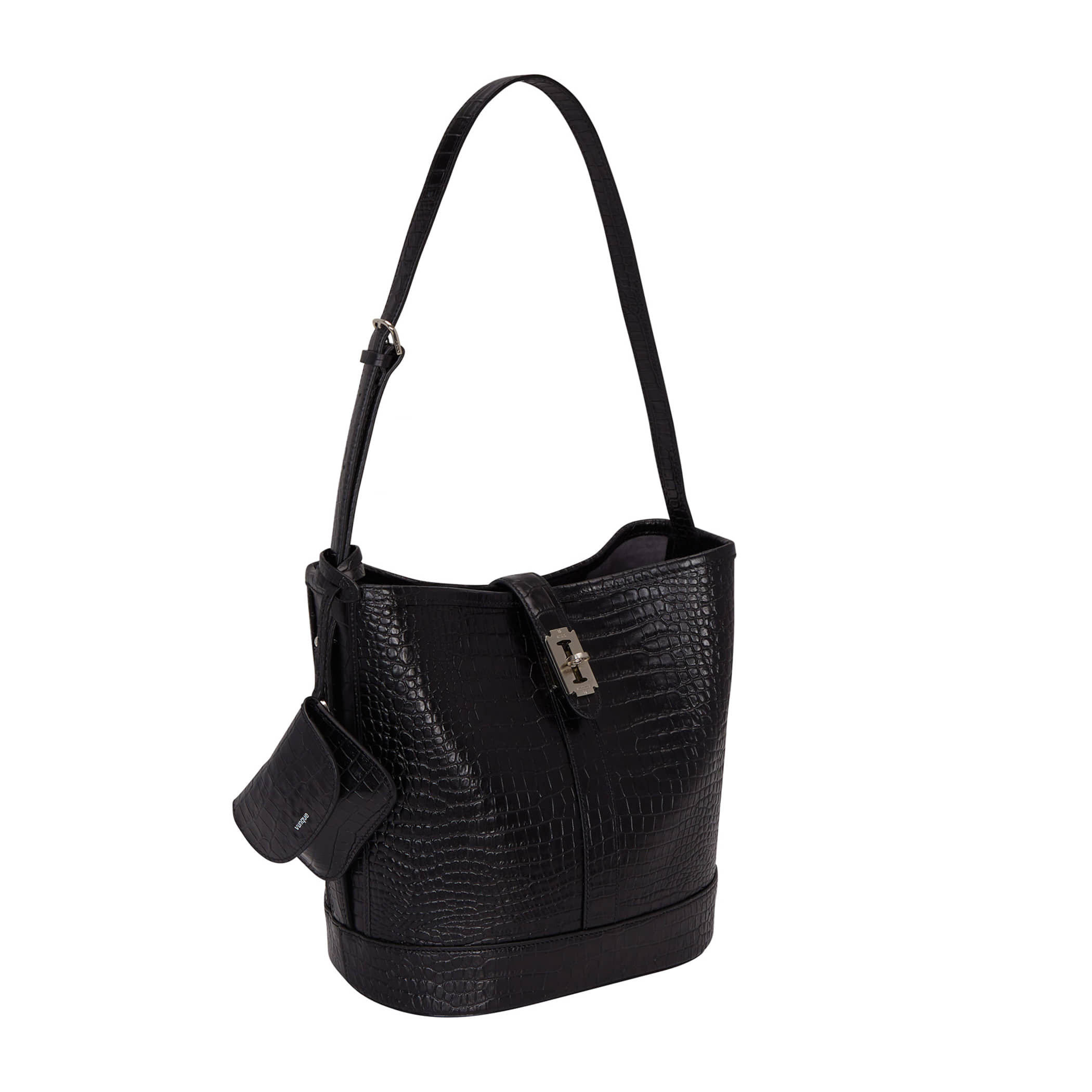 Ecllat Festone Leather Basket M croco (에끌라 페스토네 레더 바스켓 미듐) Black