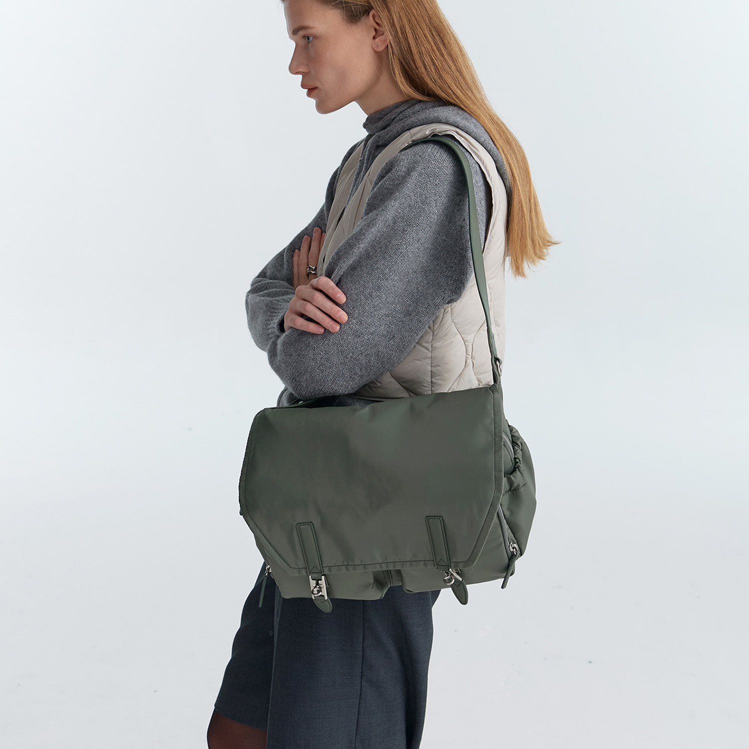 [vunque] Hey Double Pocket Shoulder M Grey/ 税込み Hey Double Pocket Shoulder M Grey - vunque(분크)