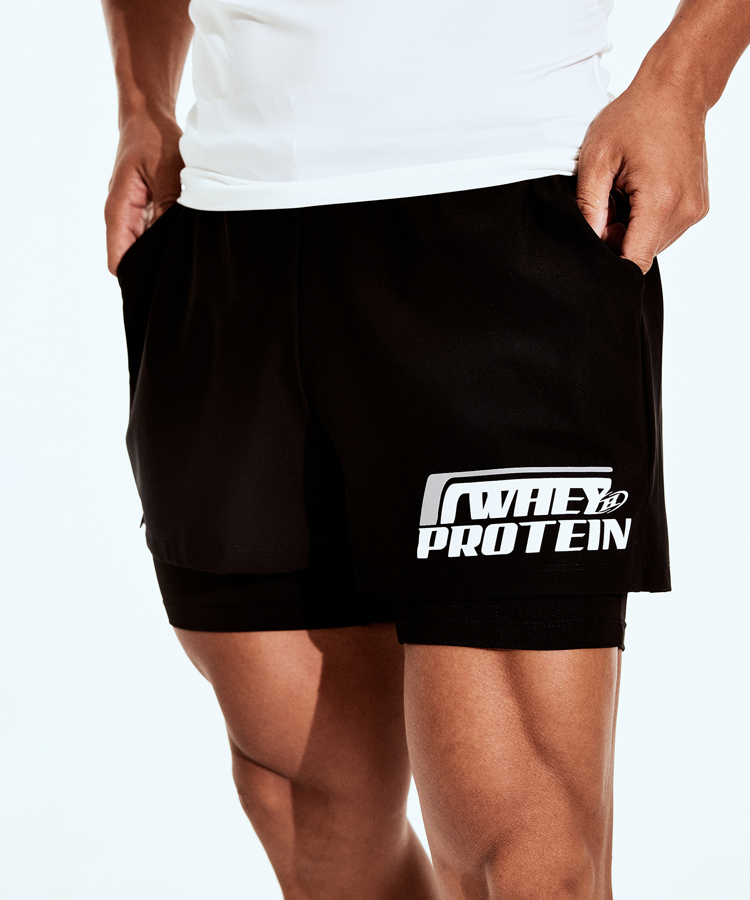 WHEY PROTEIN 2IN1 HALF PANTS [BLACK]