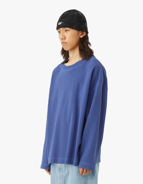 [YESEYESEE]★Y.E.S Washed Waffle L/S yeseyesee Waffle L/S - Light Navy | International Store