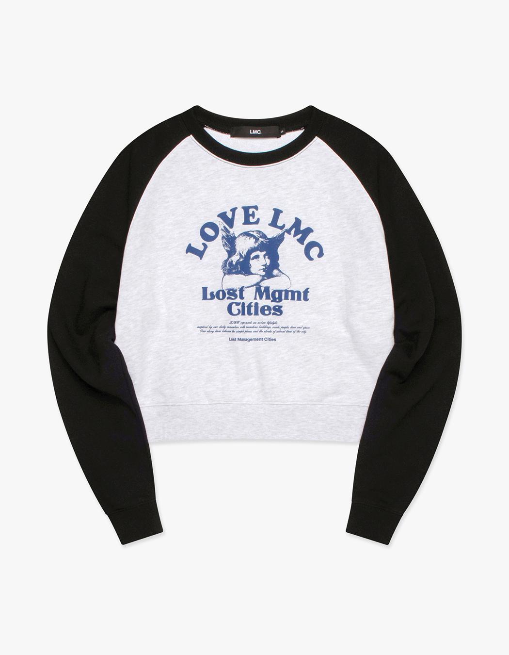 さらに100円引◆LMC◆WM LOVE ANGEL RAGLAN CROPPED SWEATSHIRT LMC WM Love Angel Raglan Cropped Sweatshirt - Black | 하이츠