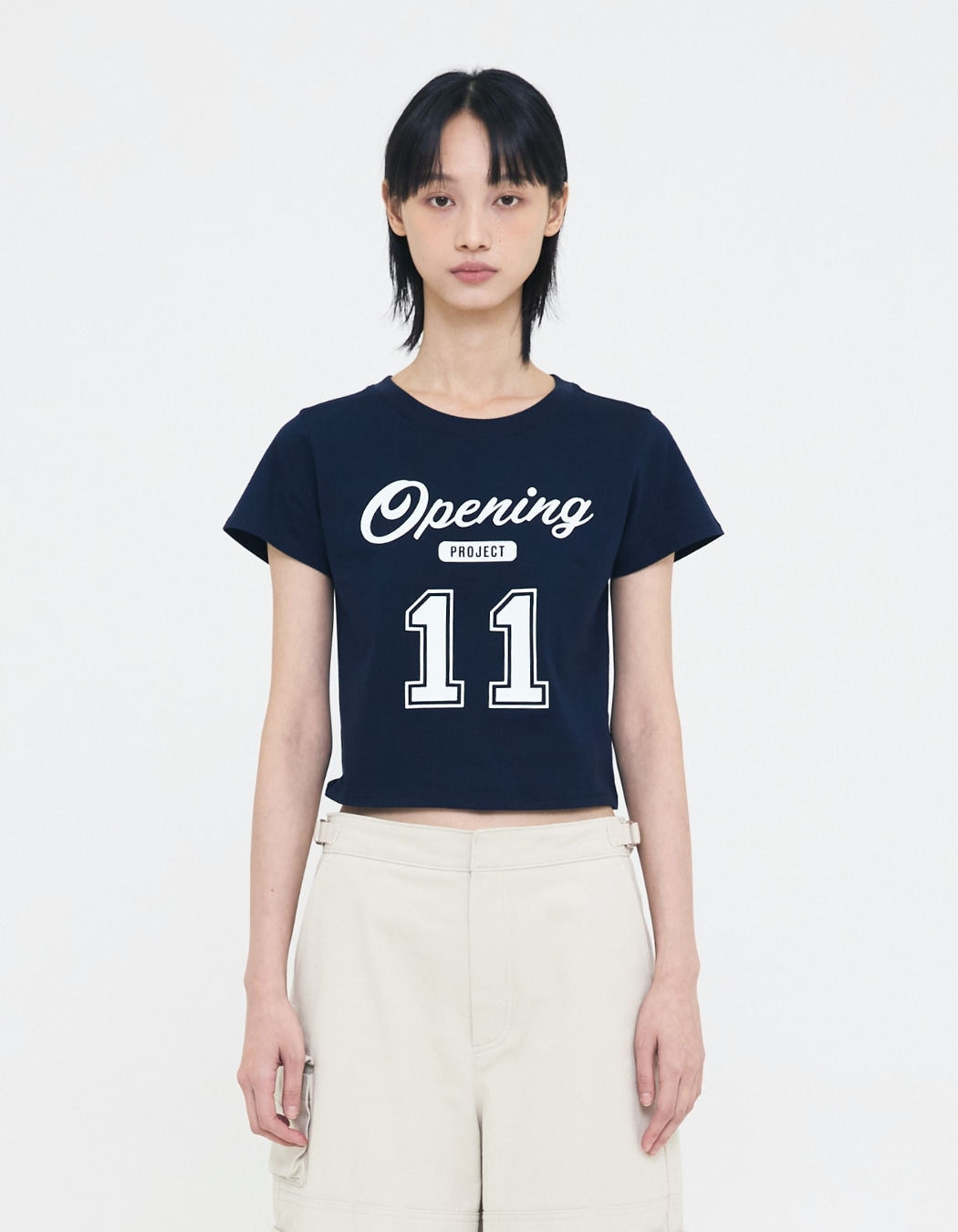 【OPENING PROJECT】25SS W Cropped No11 Half T Shirt Opening Project W Cropped No11 Half T Shirt - Navy