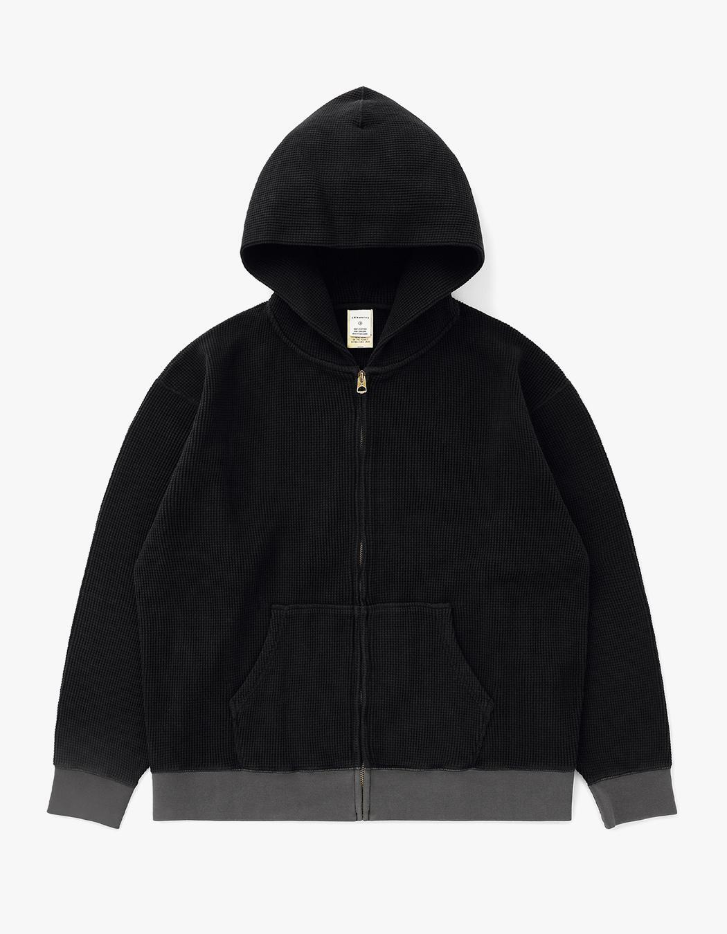 Khakis [EXCLUSIVE] Waffle Full Zip Hoodie - Black | 하이츠스토어