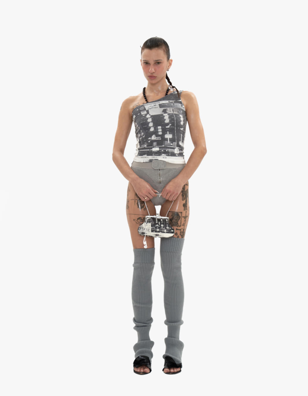 【604SERVICE】BIKER BANDING SWEAT PANTY IN MELANGE GREY BIKER BANDING SWEAT PANTY IN MELANGE GREY : 604SERVICE