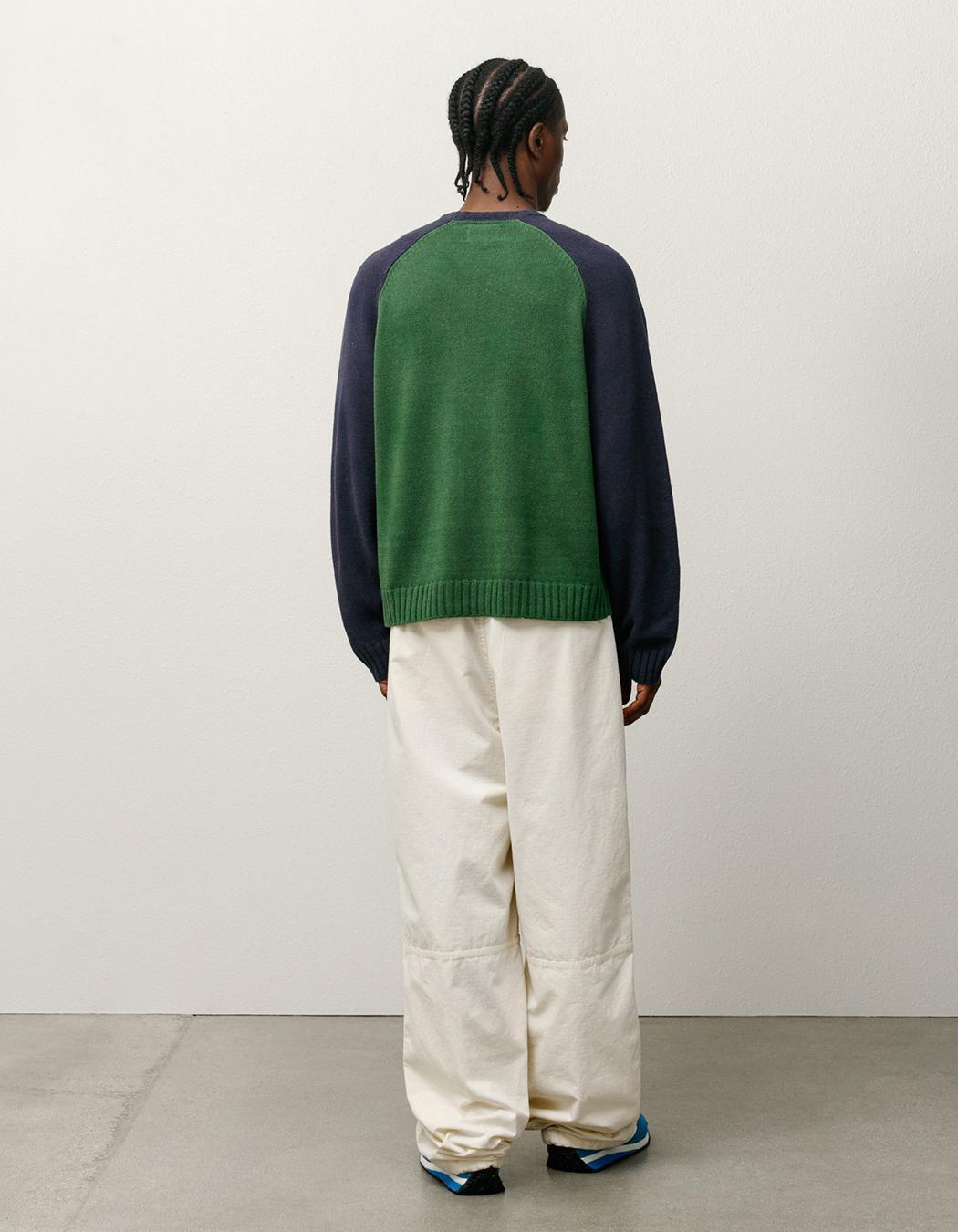 トップス STUSSY25SS COLORBLOCKED RAGLAN KNIT CREW Stüssy Color Blocked Raglan Crew Green – Très Bien