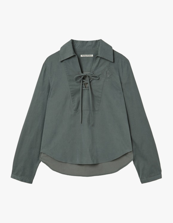 TheOpen Product Cotton Lace Up Blouse - Deep Green | HEIGHTS | 하이츠 온라인 스토어