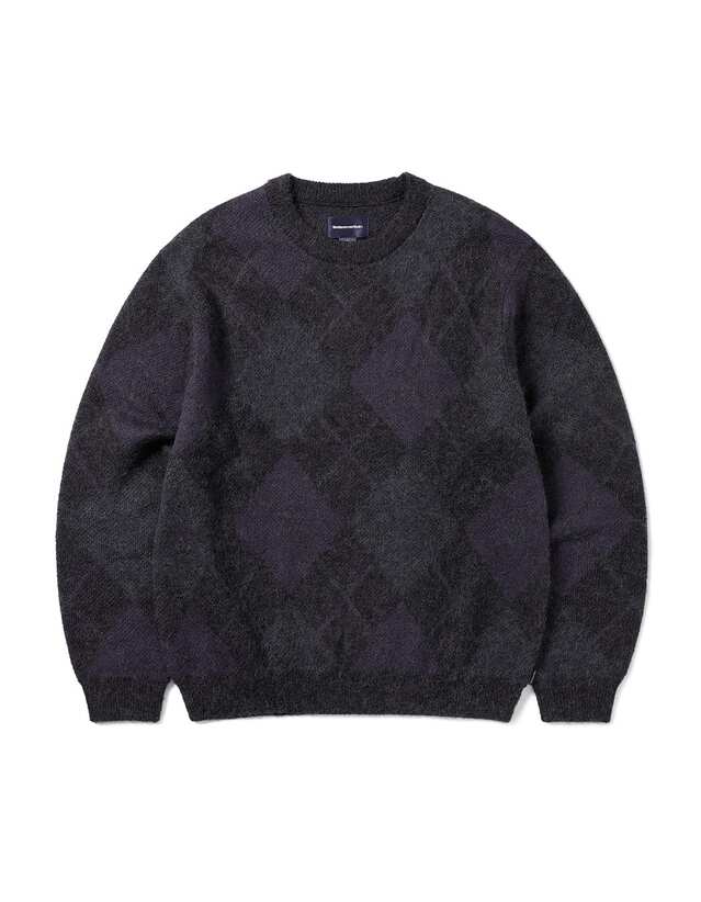 thisisneverthat Mohair Argyle Knit Sweater Dark Purple