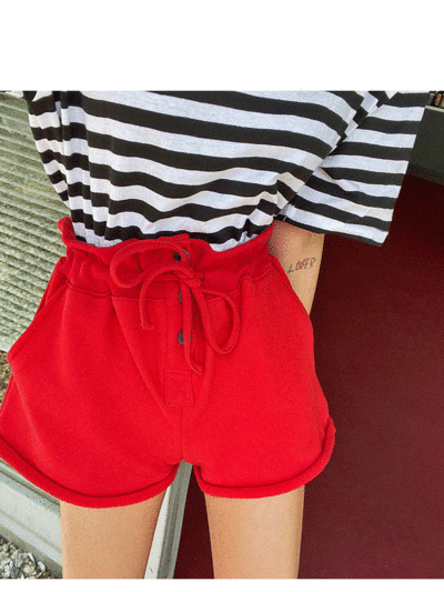 버튼밴딩숏반바지-shorts