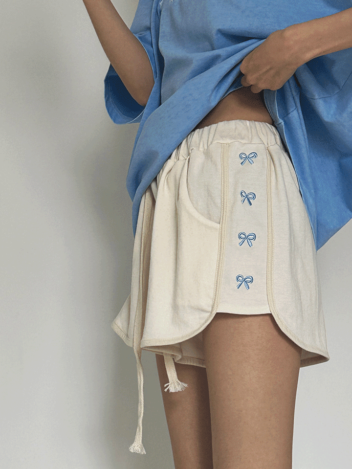 컬러리본자수숏팬츠-shorts