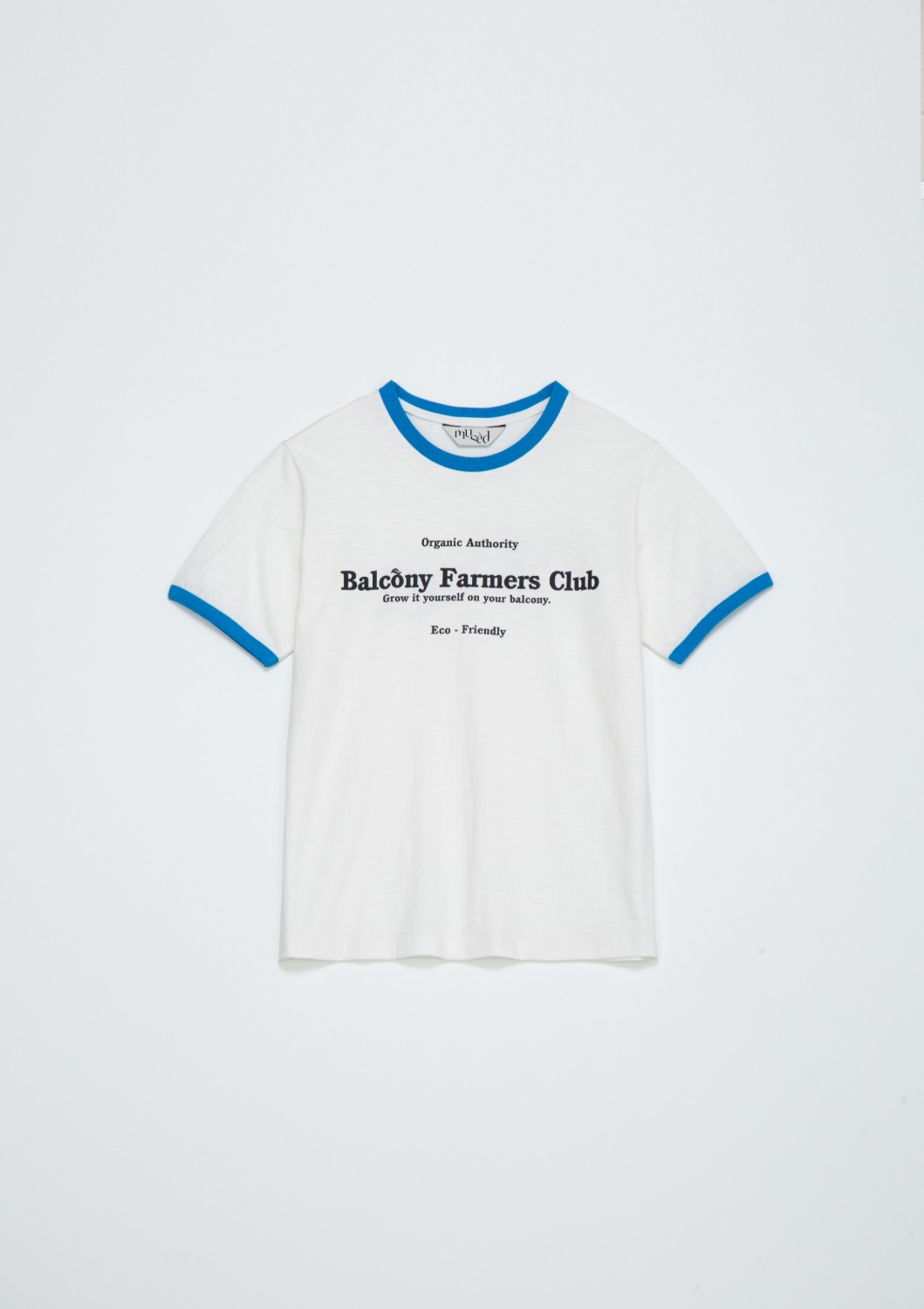 [마마무 문별 착용][4차 리오더]Contrast Rib Patched T-shirt - White + Aqua Blue
