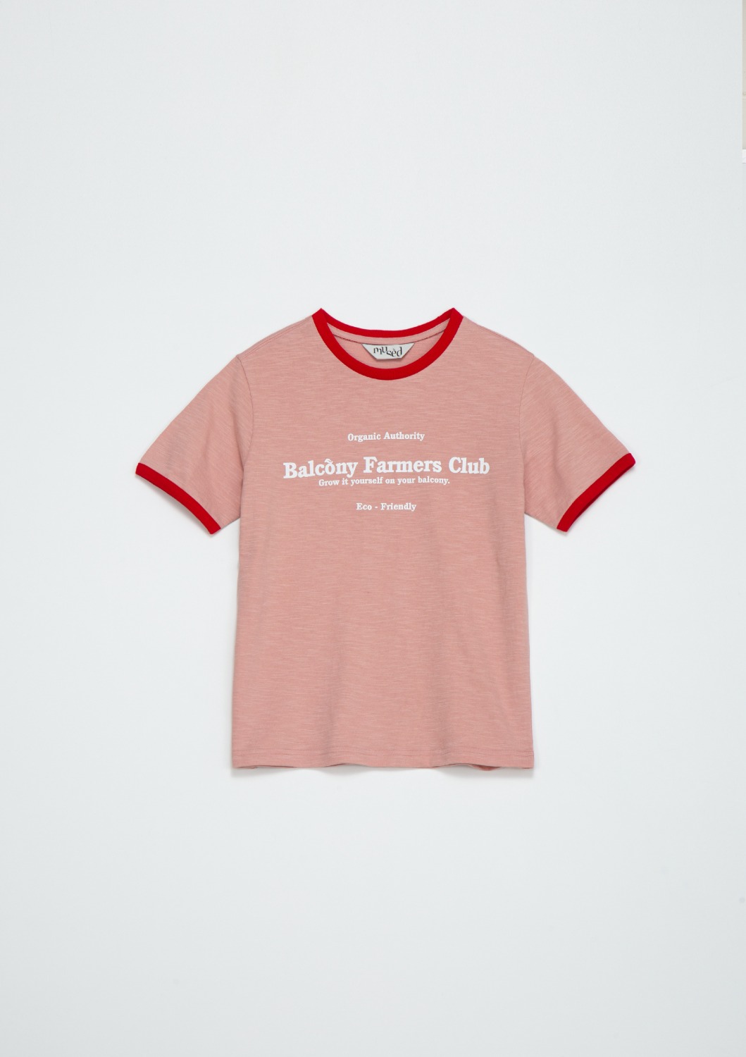 [4차 리오더]Contrast Rib Patched T-shirt - Pink + Red