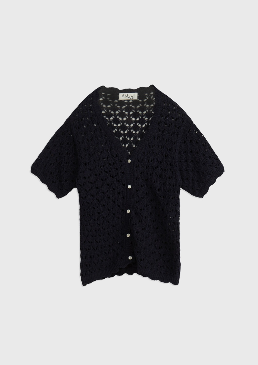 Seashell Motif Crochet knit Cardigan -Navy