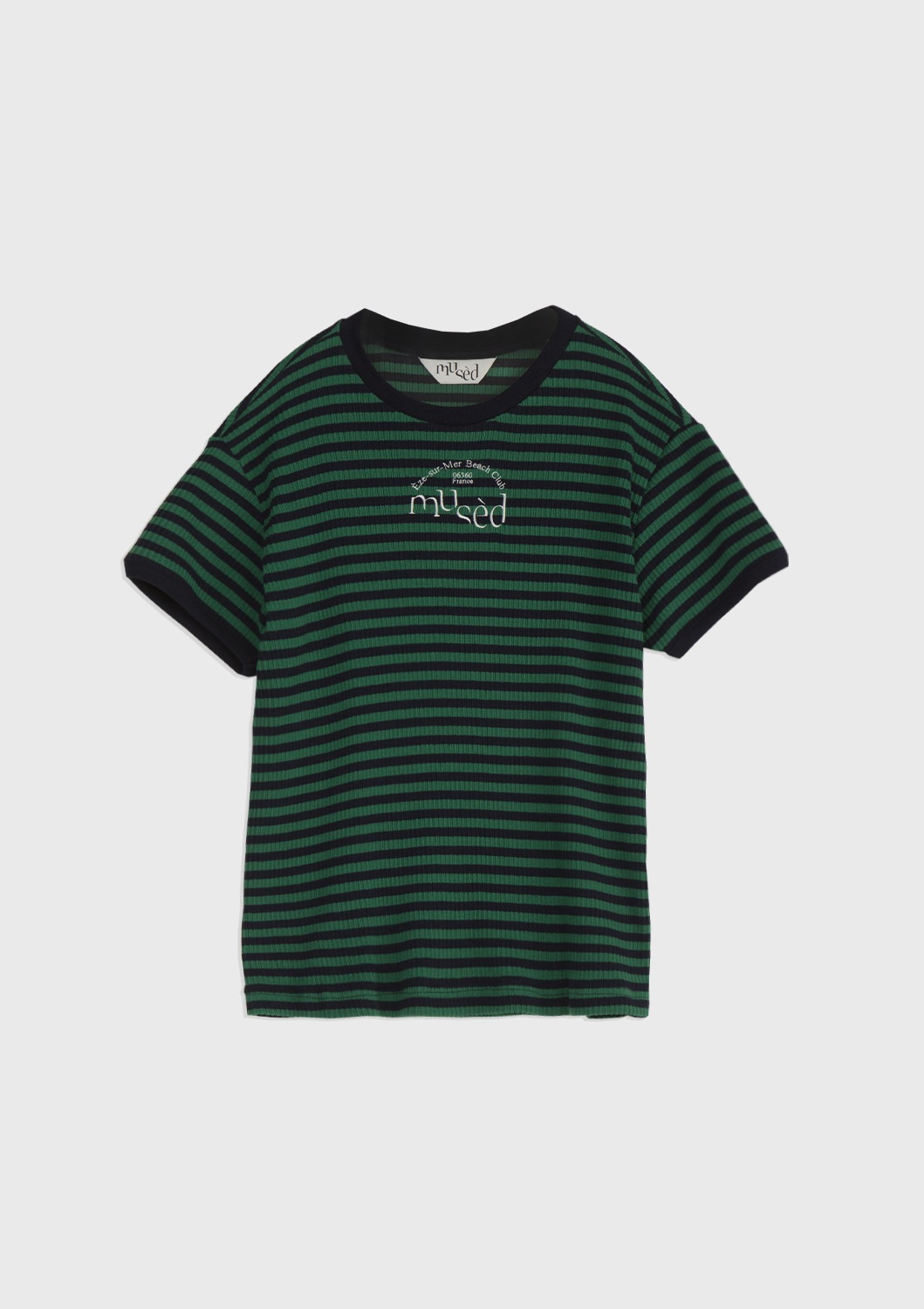 Contrast Rib Patched T-shirt - Green Stripe