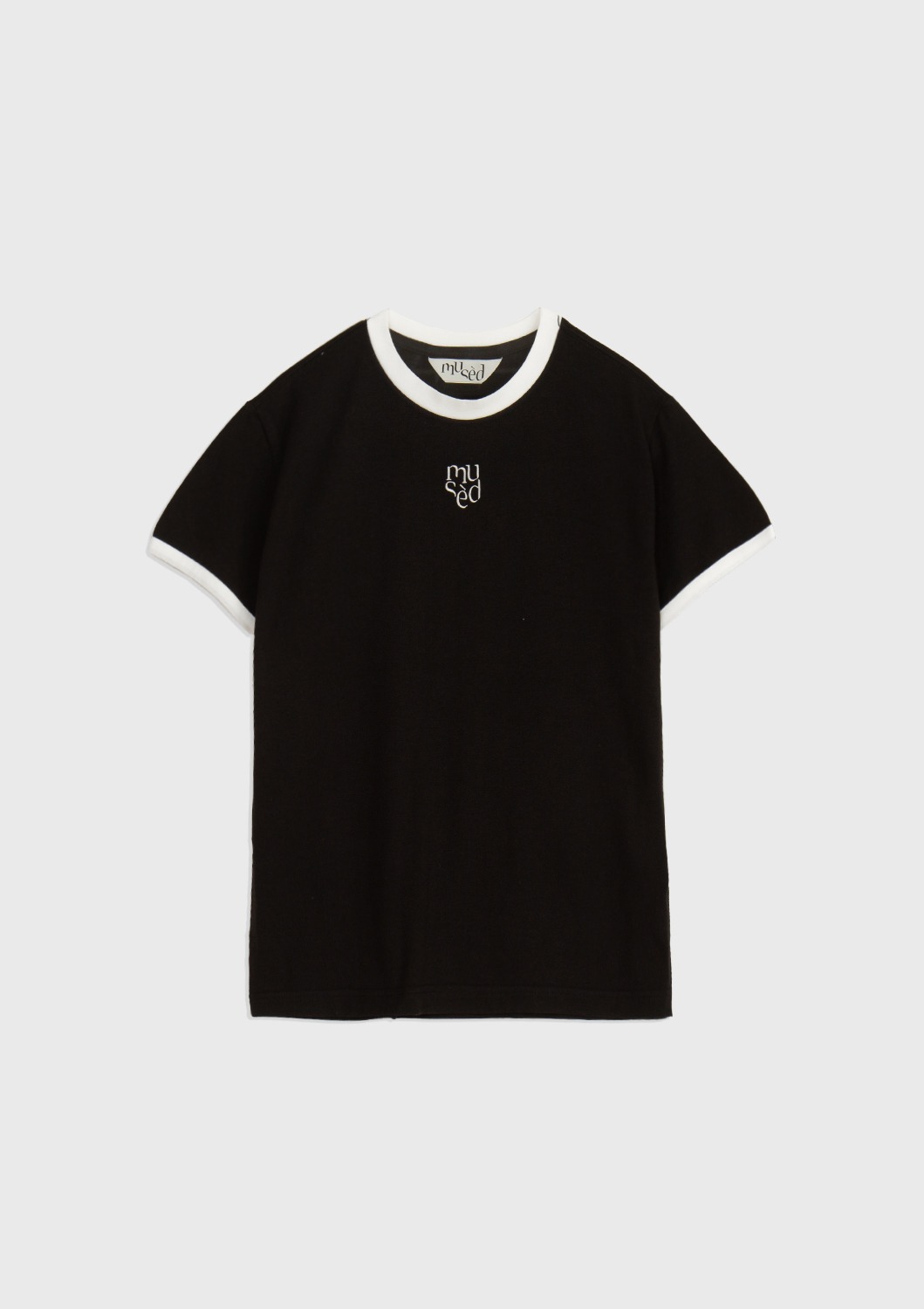 Contrast Rib Patched T-shirt - Black