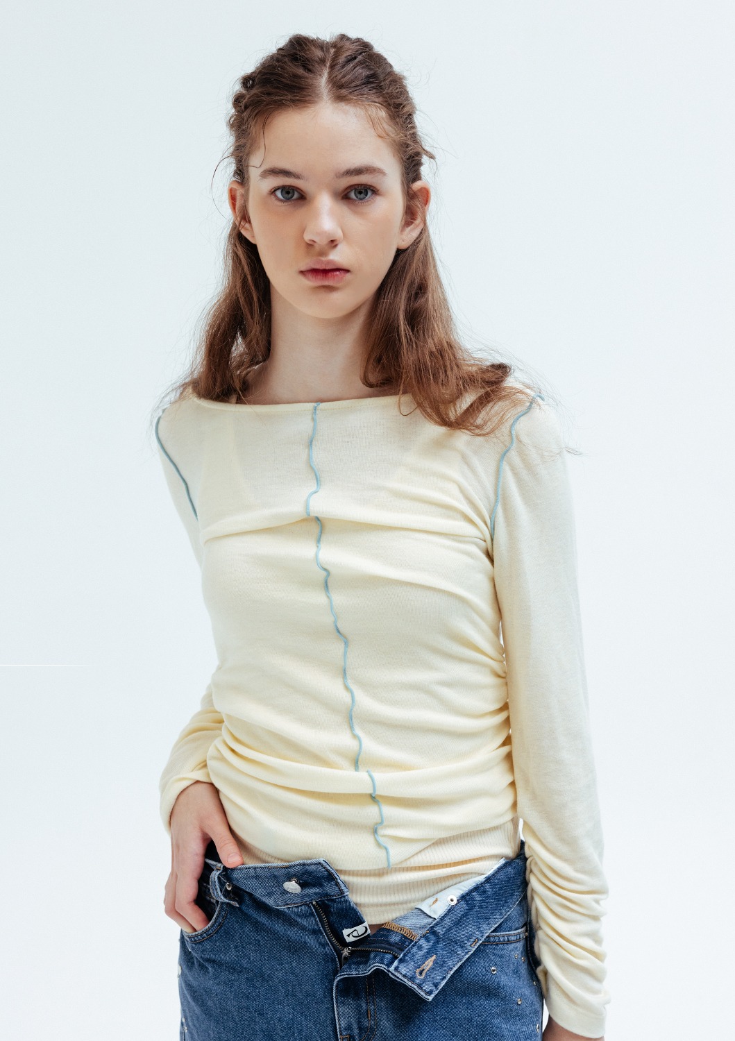 Mused Tied Jersey Top - Cream