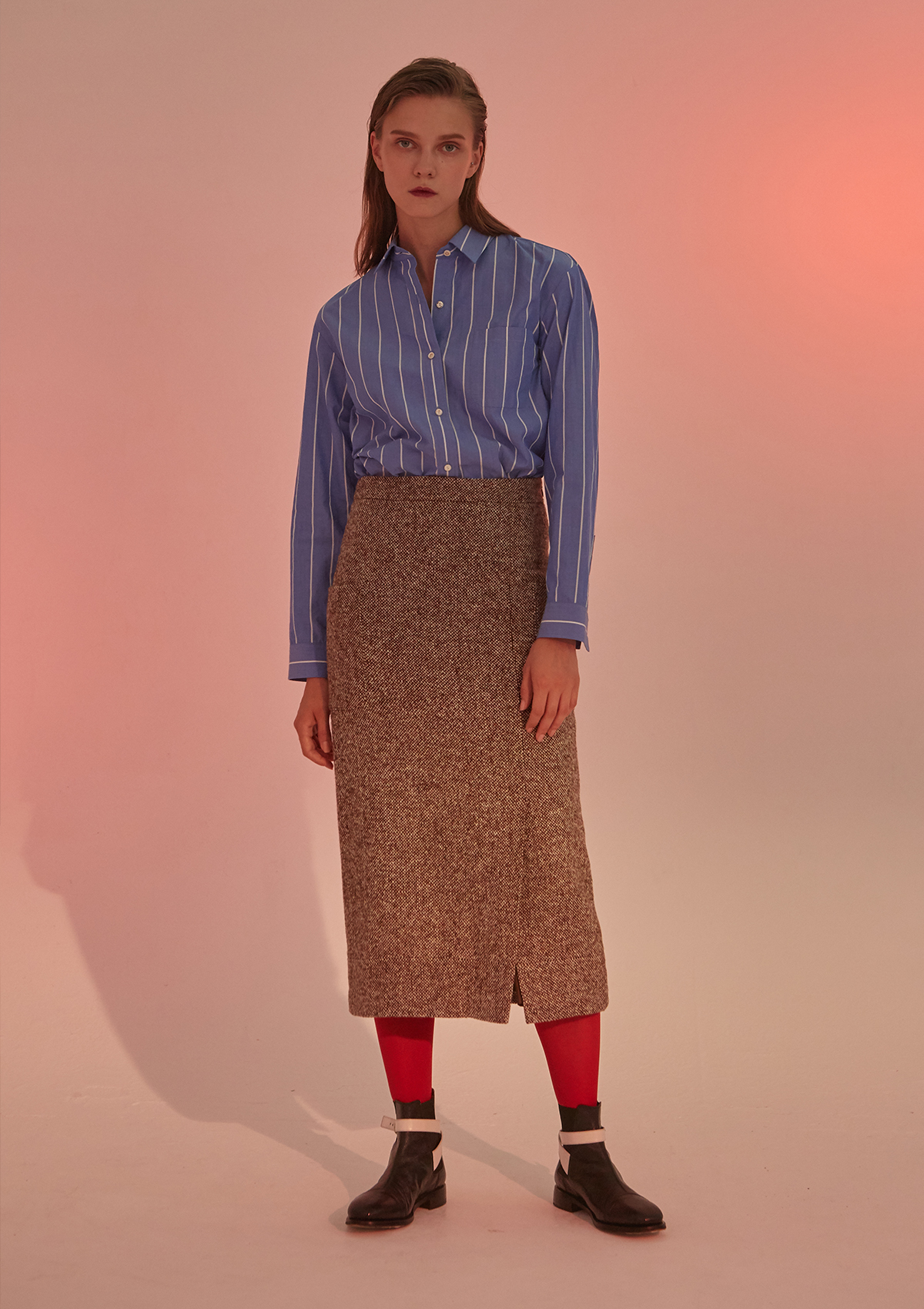 Highwaist H-Line Skirt - Brown Big Homespun