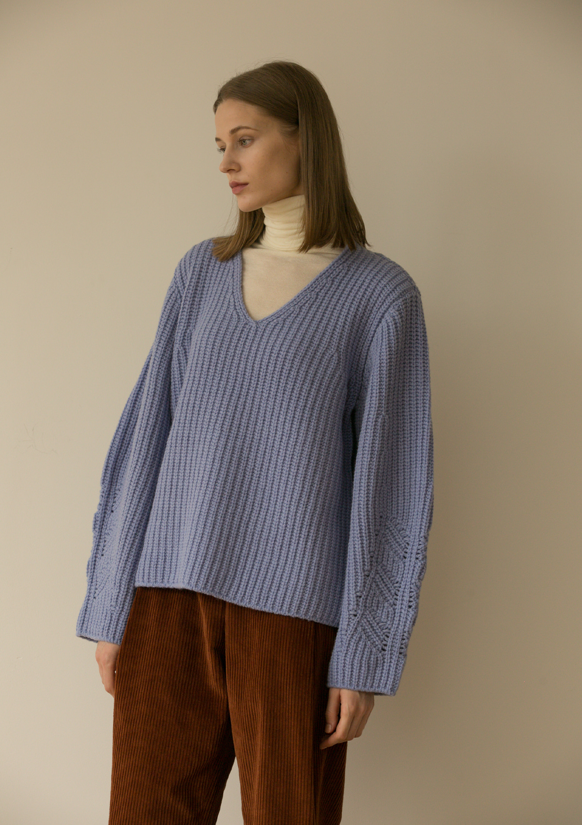 [End Sale]MUSED CHUNKY WOOL KNIT - BABY BLUE