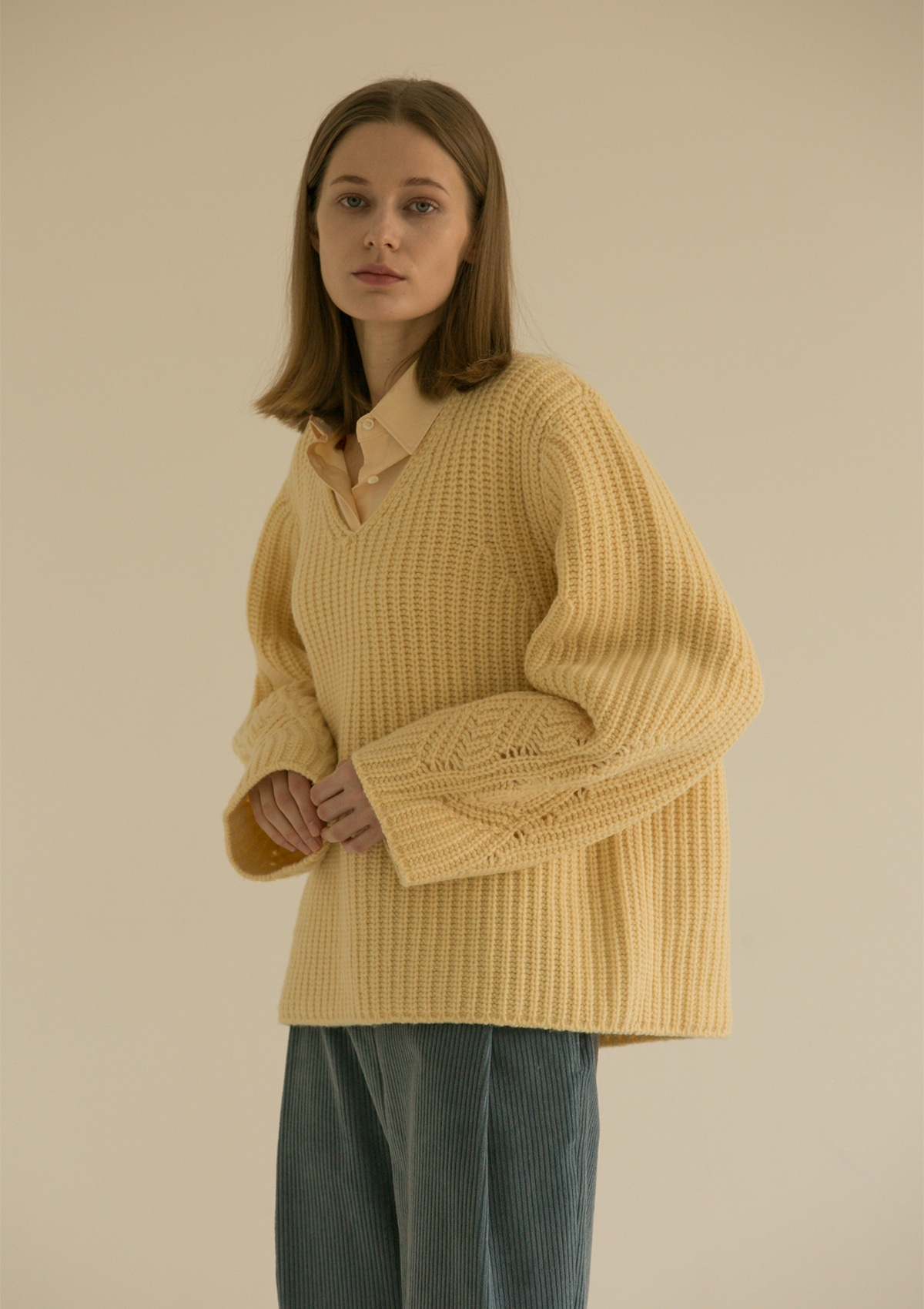 [End Sale]MUSED CHUNKY WOOL KNIT - BUTTER CREAM